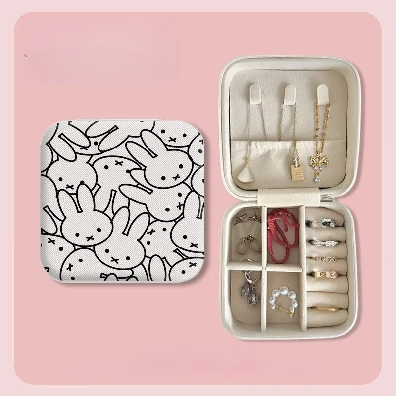 Miffy Cute Rabbit Portable Earnail Earring Jewelry Box Necklace Ring Bracelet Compact Mini Jewelry Storage Box