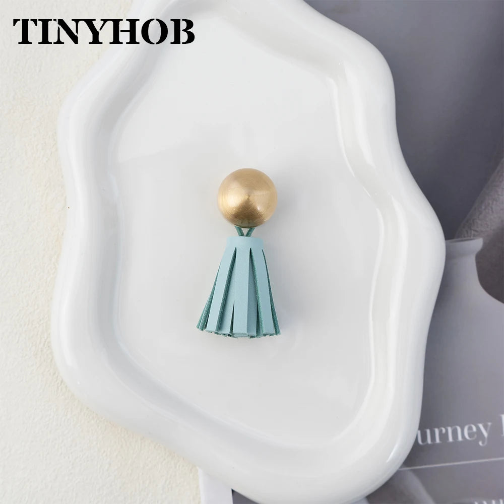 Cute Leather Tassel Knob for Kids Room Pink Cabinet Knobs Wardrobe Dresser Drawer Knobs Kitchen Cupboard  Single Hole