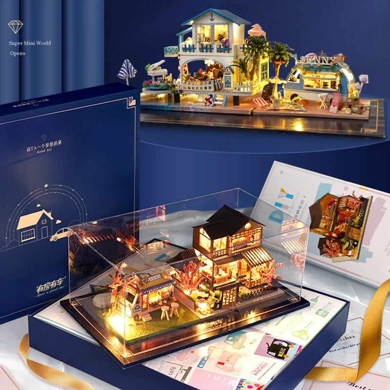 Cutebee DIY Dollhouse Kit Japanese Garden RV Wooden Miniature Doll house Toys for Children Girls Adult Girls