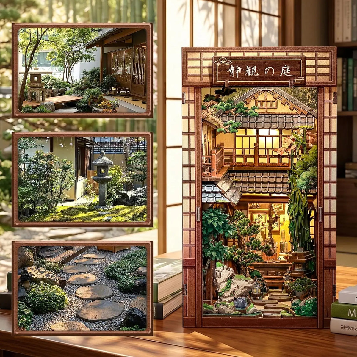 Book Nook Kit - DIY Miniature House 3D Puzzle Craft for Adults | Japanese Zen Garden Booknook, Bookshelf Insert Decor Gift, Rela