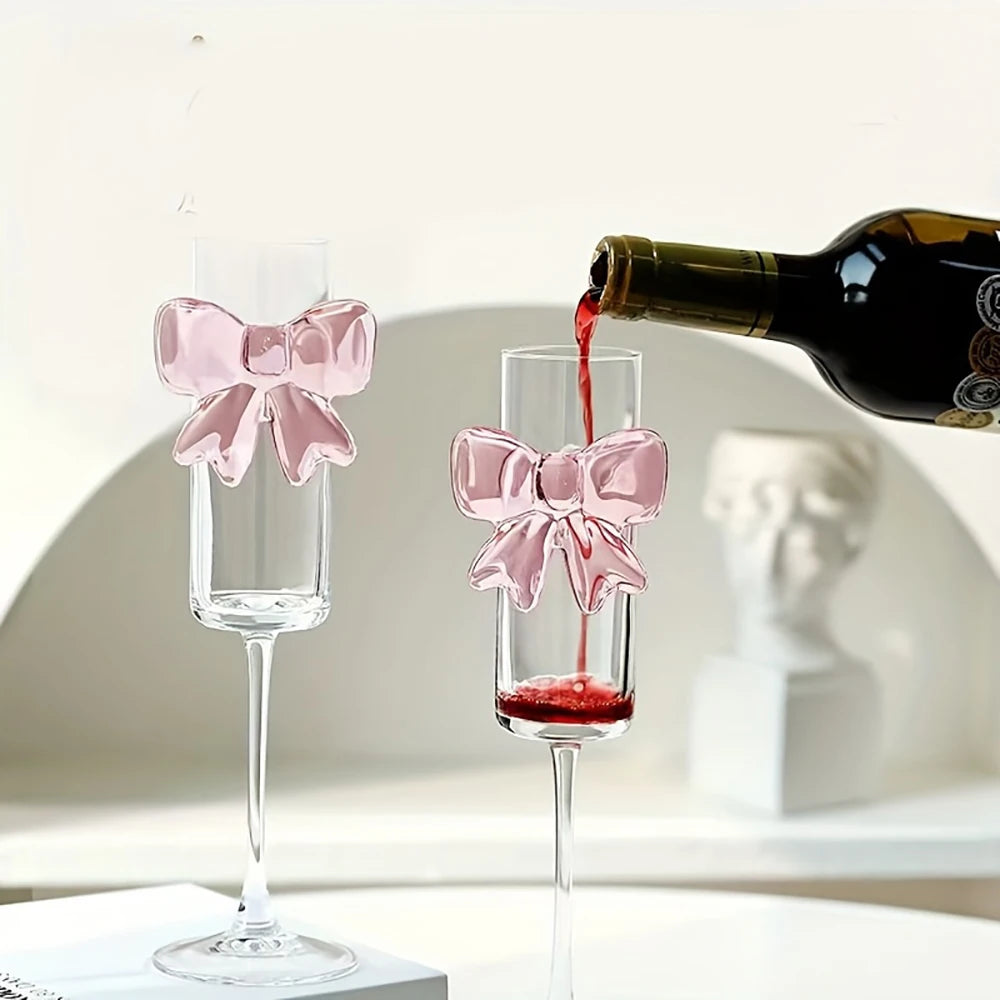 1-pack creative pink bow champagne tall wine glass sparkling wine glass suitable for family dining table outdoor party festival