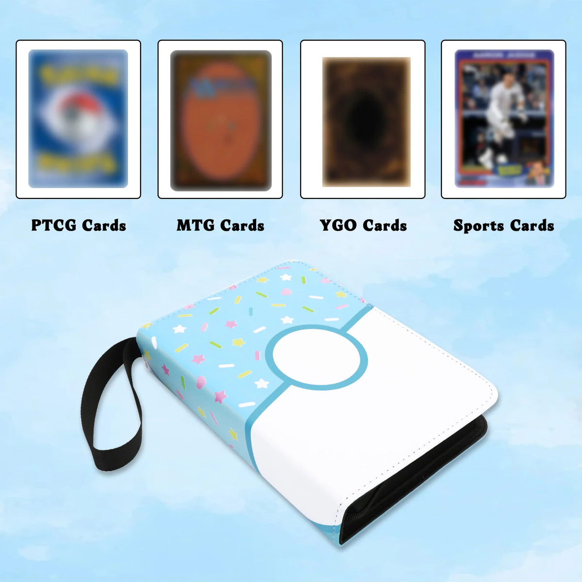 Donut 4 Pocket Card Binder Cartoon TCG Zipper Album Book Multi-Pocket Expandable Photo Collection File for Pokemon Card ID Badge