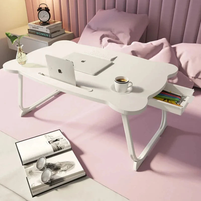 Simple Folding Laptop Bed Table, Sofa Table, Small Bay Window Desk, Slot Cup Holder Table, Portable Study Table, Home Furnitiure