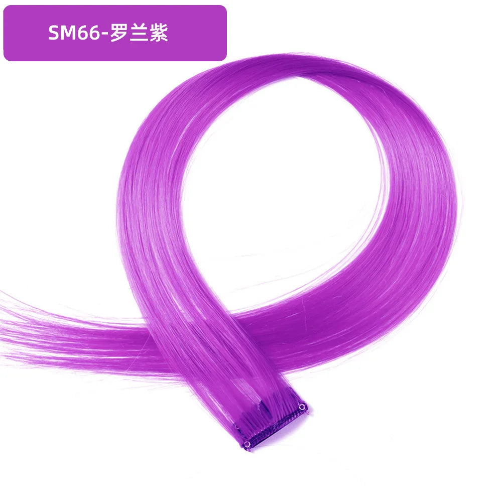 22 Inch Colored Highlight Synthetic Hair Extensions Rainbow Long Straight Hairpieces for Women Kids Girls Purple Pink Blue