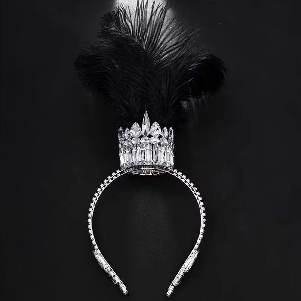 Best-selling Queen Exaggerated Feather Crown Headpiece for Women with High-end Water Diamond Headwear Gothic Ball Accessories