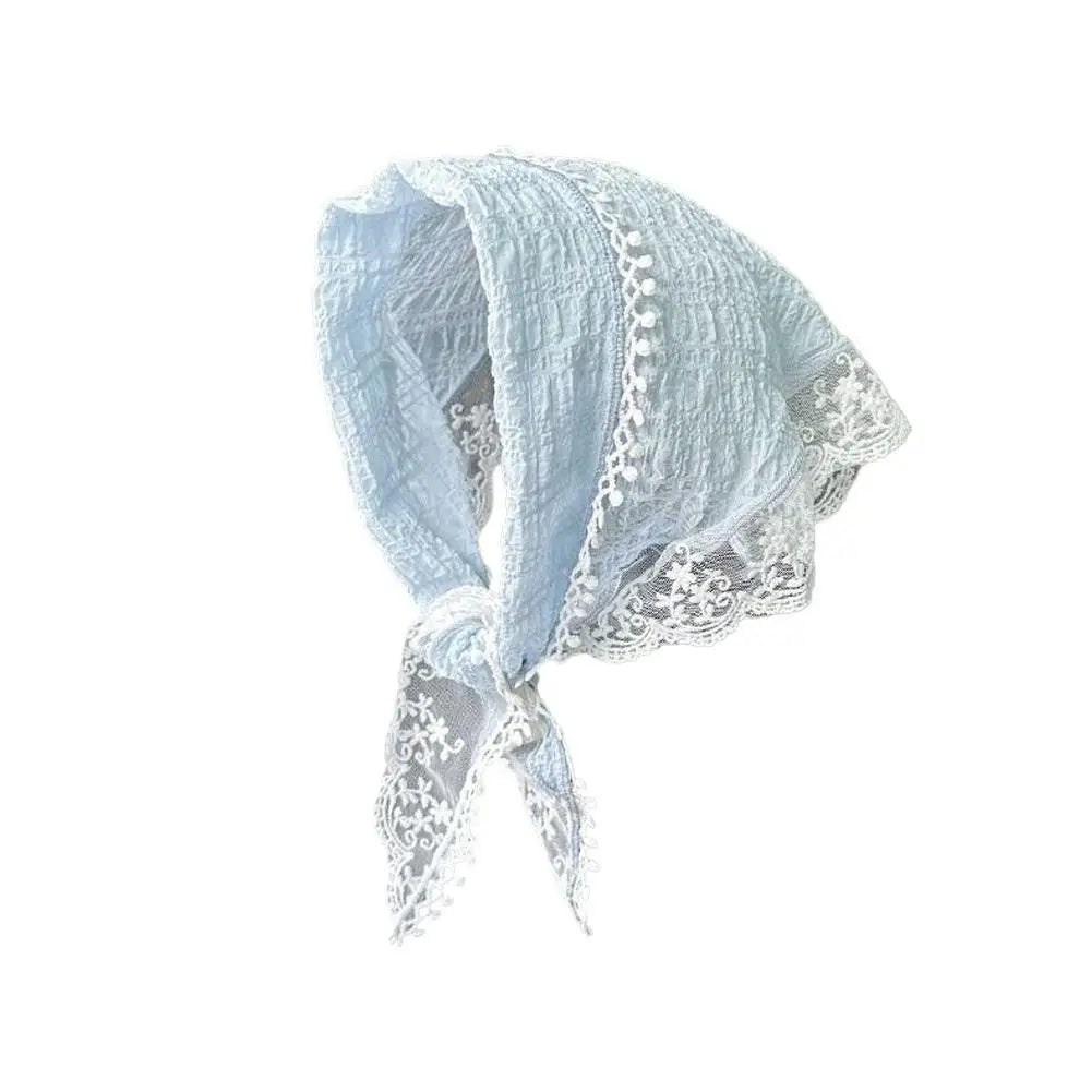 Sweet French Style Lace Triangle Scarf Bohemia Summer Hollow Floral Headband Ribbon Weave Print Beach Vacation Hair Accessories