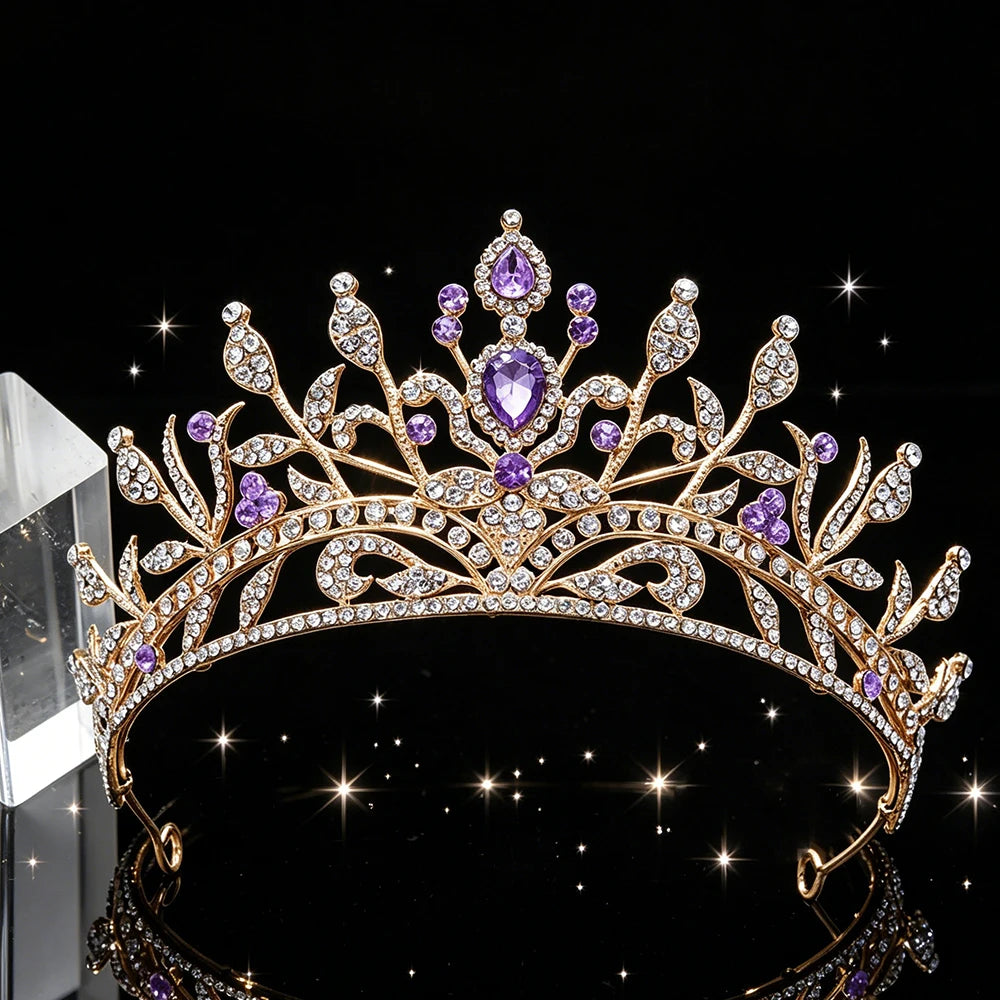 Fashion Baroque Bridal Tiara Sparkling Rhinestone Floral Queen Crown Elegant Regal Headpiece for Wedding Pageant Birthday Party