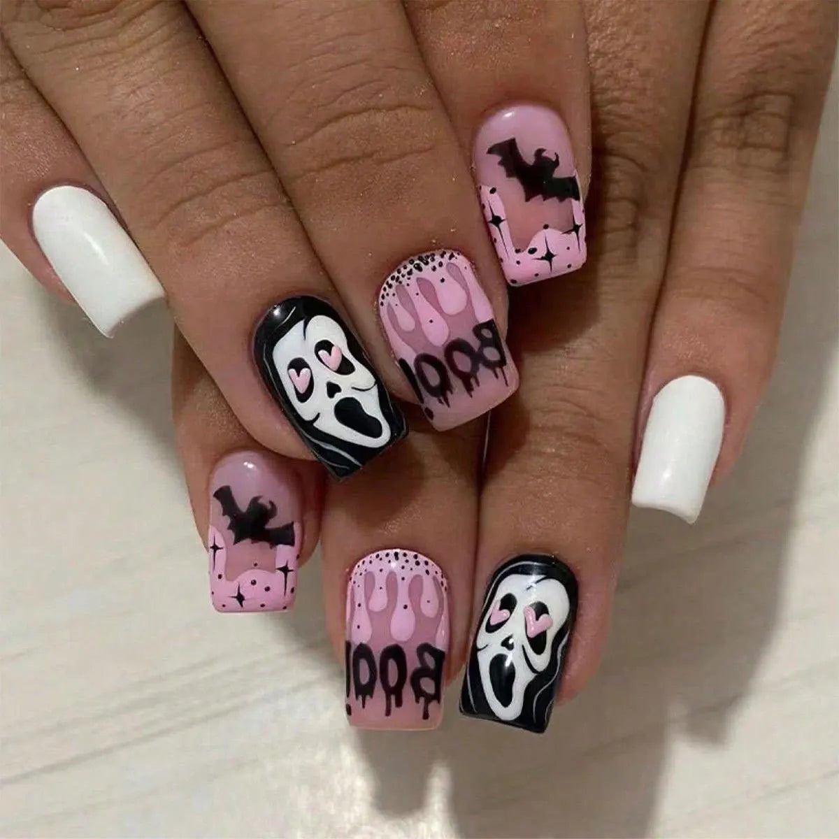 Neon Gradient Color Halloween Press on Nails 3d Ghost Spider Fake Nails Acrylic Nails Fake Nail Full Coverage False Nails Art