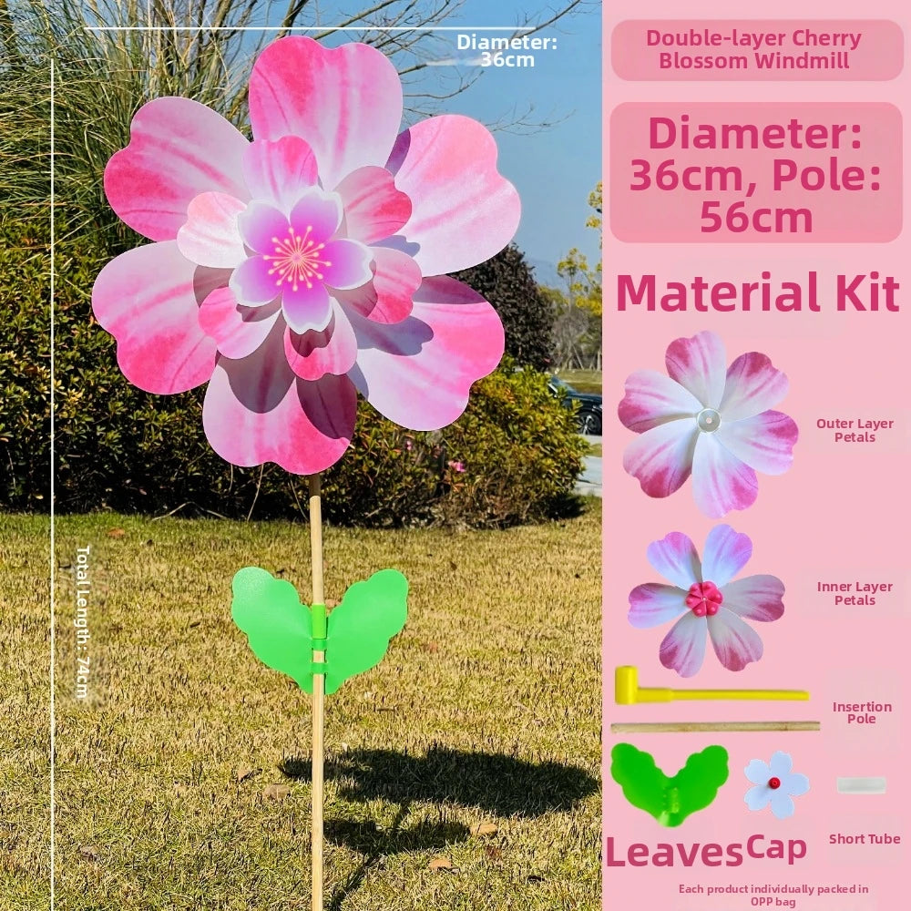 1pc/2pcs Multistyles Rotating Wind Spinner Windmill Cherry Blossom Colorful Standing Lawn Flower Pinwheel Double Layered PVC