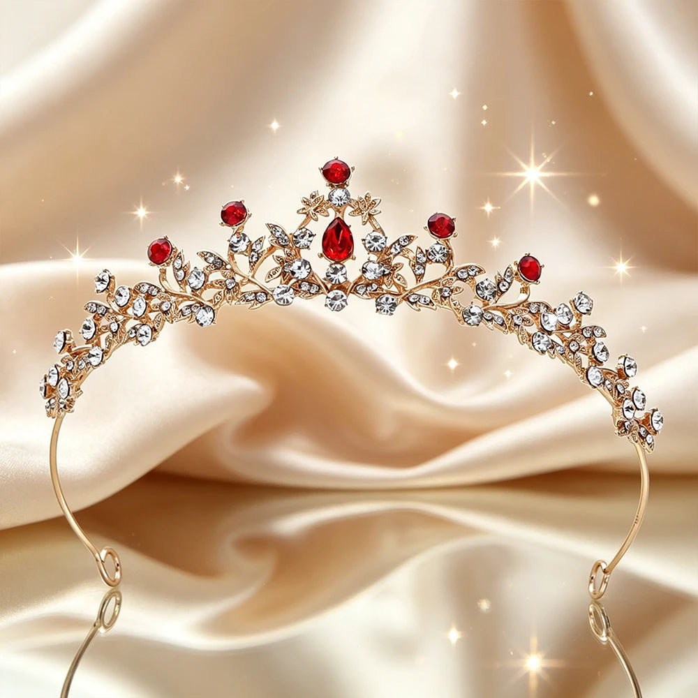 Plated Leaf Bridal Tiara Delicate Floral Vine Rhinestone Queen Crown Luxury Headpiece Wedding Bride Prom Formal Evening Banquet