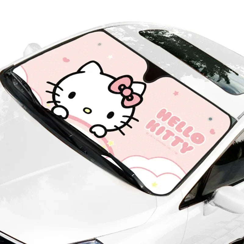 Genuine Hello Kitty Windshield Sunshade Cute Kuromi Car Window Suction Cup Sunscreen Heat Insulation Uv Protection Sunshade