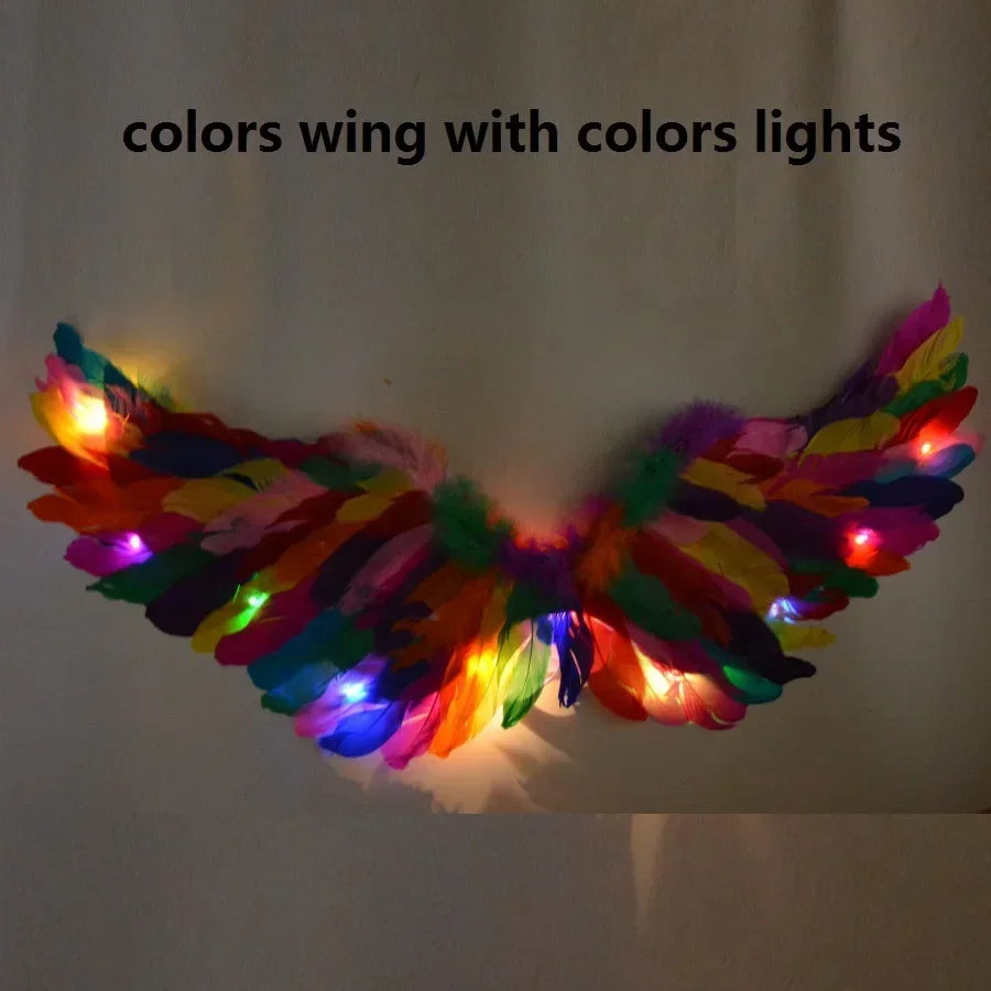 Princess Women Kids Glow Light Angel Feather Wing Fairy Girls Props Party Costume Wedding Decoration Christmas  Halloween