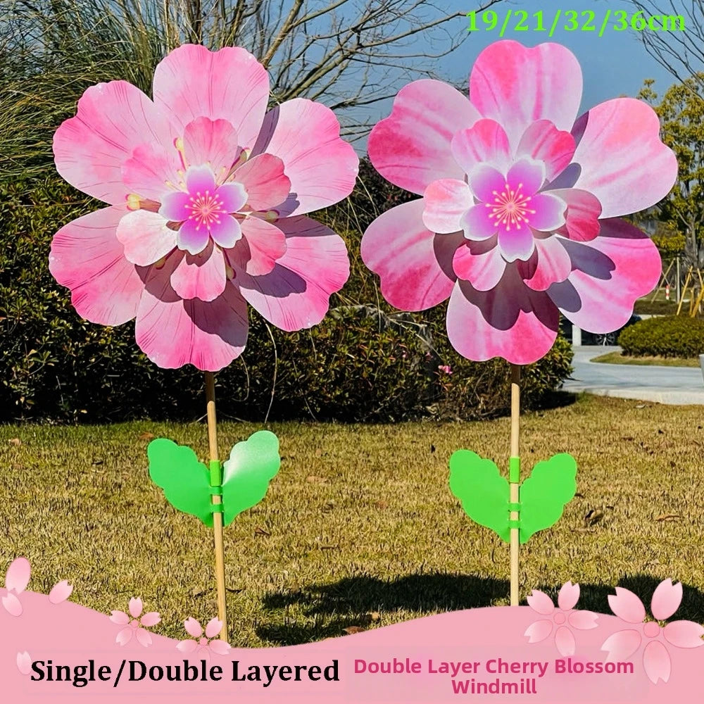 1pc/2pcs Multistyles Rotating Wind Spinner Windmill Cherry Blossom Colorful Standing Lawn Flower Pinwheel Double Layered PVC
