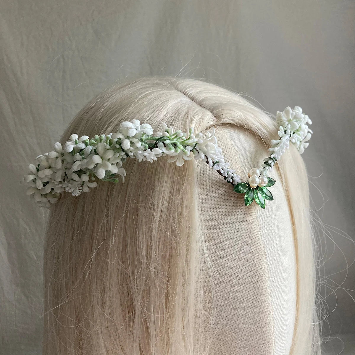 Bell orchid Elven Tiara Crescent Moon Headband Silver Elven Circlet Dainty flower Halo Fairy Headress Costume Bridal Crown
