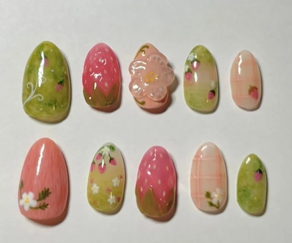 10Pcs 3D Flower Bow Gel Acrylic Nails Almond