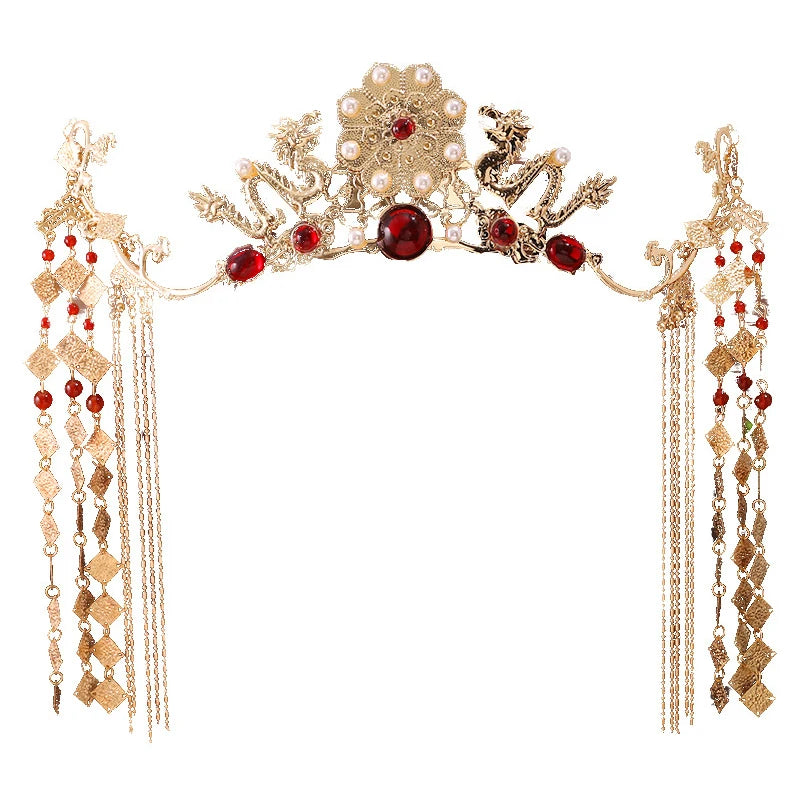 New#Tassel Headband Hanfu Hair Accessories Crowns Tiaras Wedding Party Bridal Headpiece For Xiuhe Dress