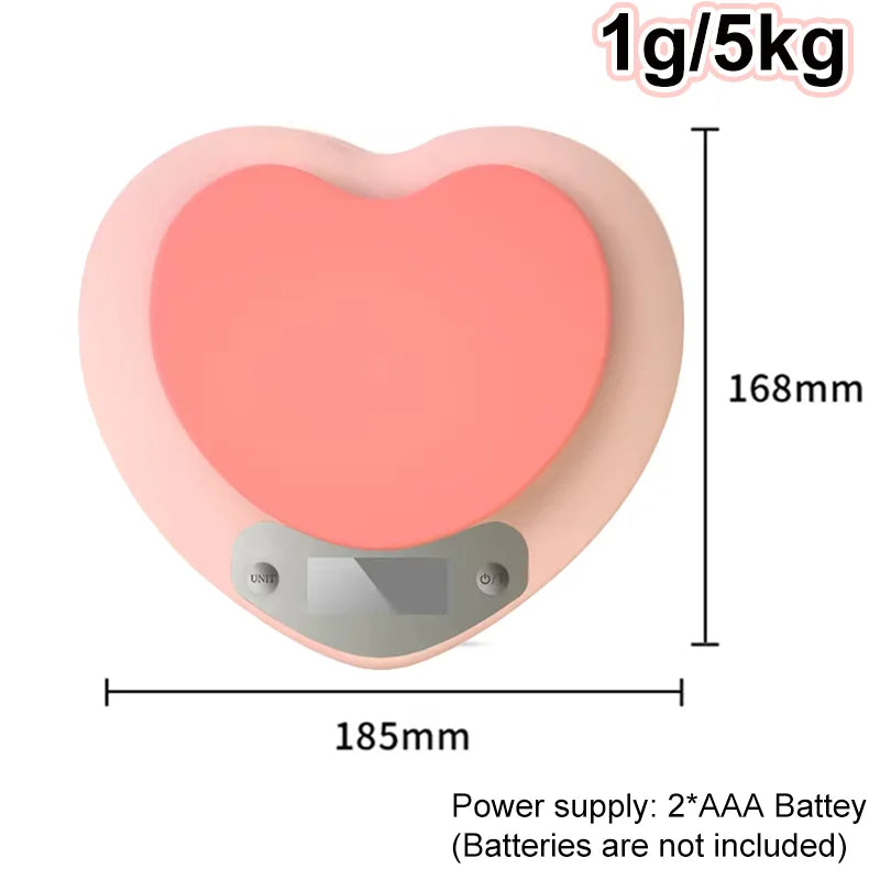 Digital Kitchen Scale Pink Heart-shaped Portable High-Precision Scale 5kg/1g 3kg/0.1g LCD Display Electronic Scale Battery Power