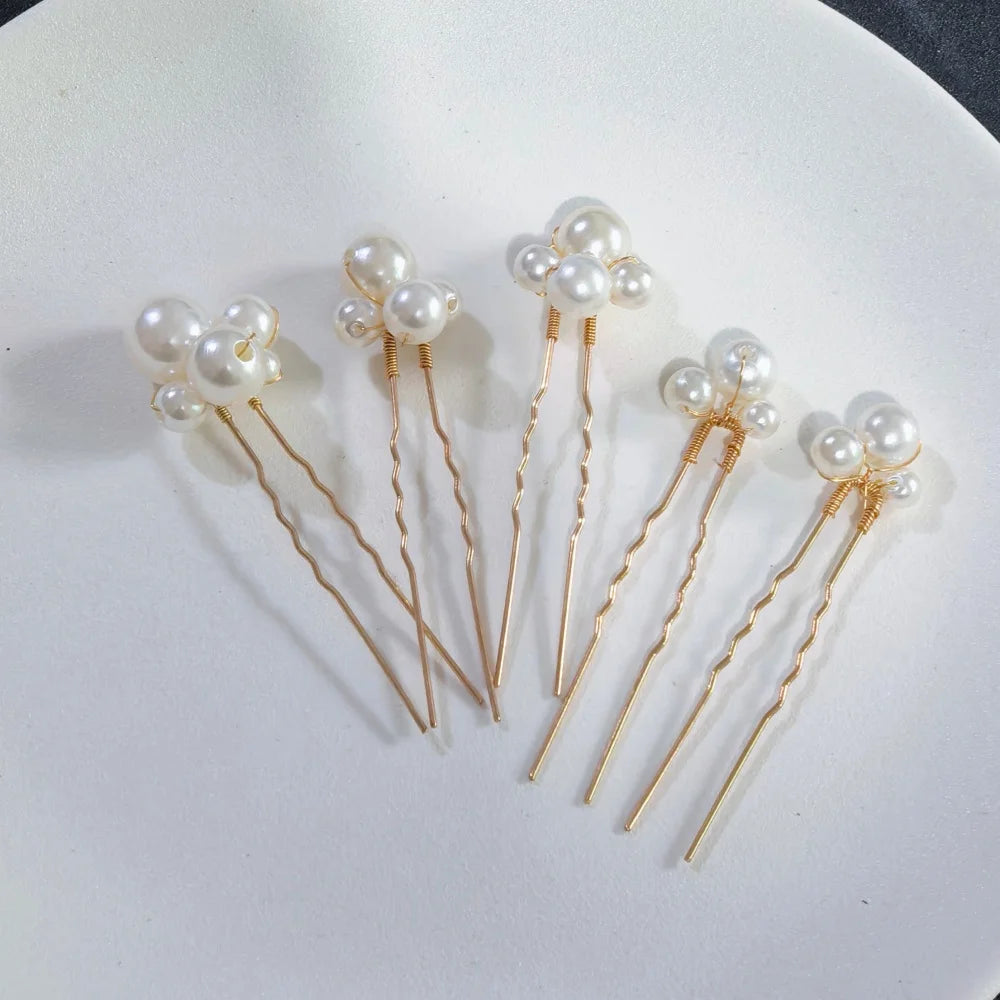Pearl Crystal Hair Pins Comb Set Bridal Wedding Hair Accessories Handmade U-shaped Hairpins air Comb for Bridesmaids,Prom