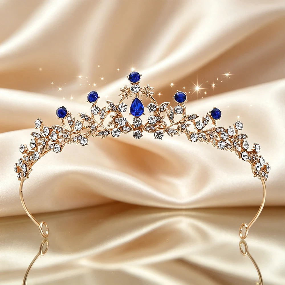 Plated Leaf Bridal Tiara Delicate Floral Vine Rhinestone Queen Crown Luxury Headpiece Wedding Bride Prom Formal Evening Banquet