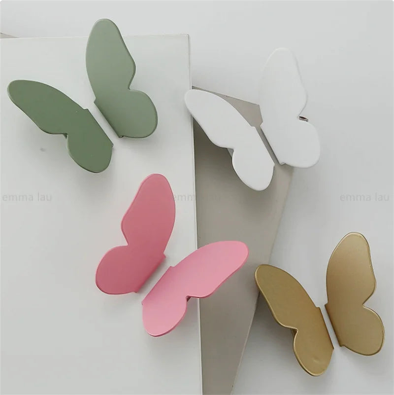 1Pair Iron Furniture Cabinet Door Handle Drawer Knob Pink Butterfly Decor Handles Cupbaord Wardrobe Closet Pulls Diy Room