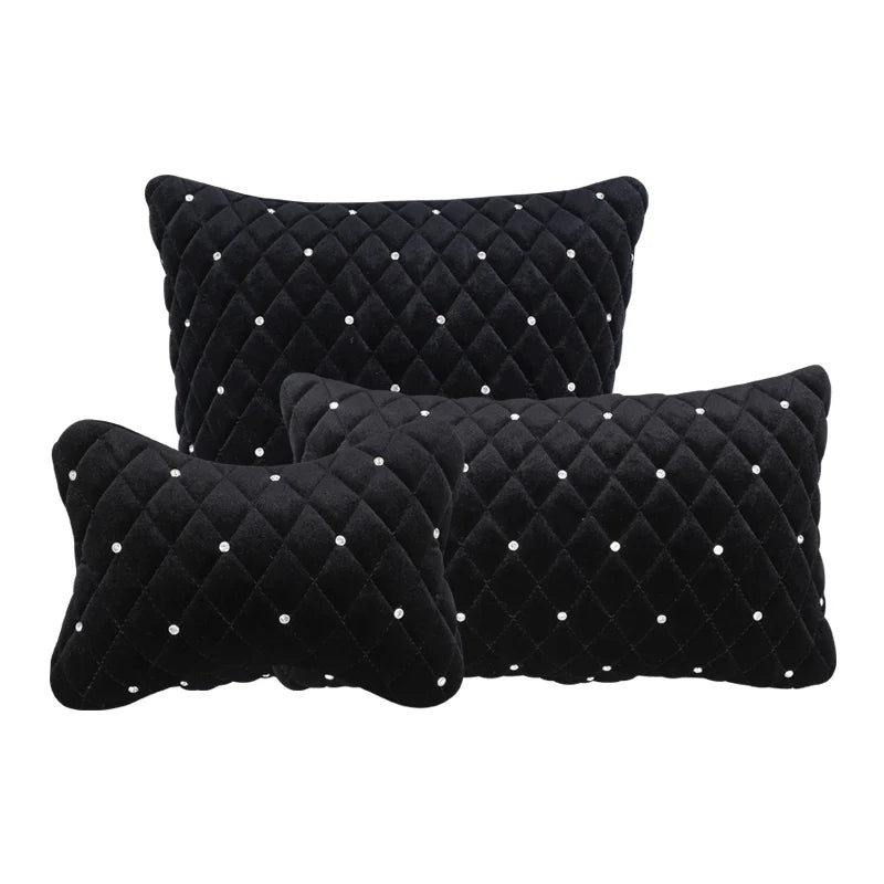 Bling Rhinestone Car Neck Pillow Winter Plush Crystal Auto Headrest Pillow Waist Supports Car Seat Pillow Cover Car Accessories