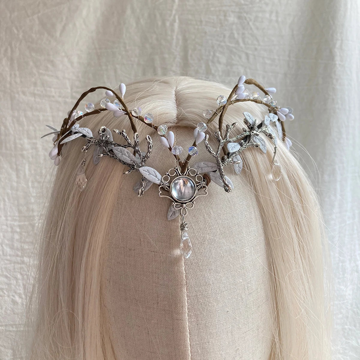 Reign of the Enchanted Forest Tiara Fairy Crown with Silver Branch Pendant