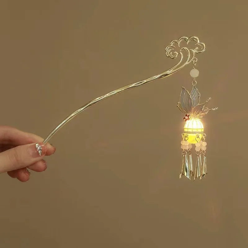 Luminous Flower Hairpin Lotus Light Lantern Tassel Hair Stick