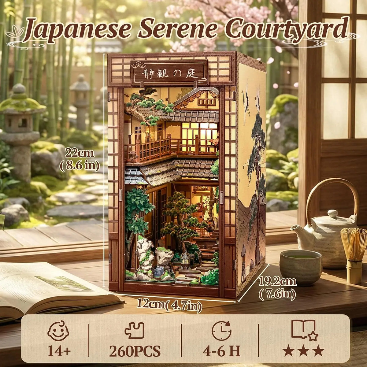 Book Nook Kit - DIY Miniature House 3D Puzzle Craft for Adults | Japanese Zen Garden Booknook, Bookshelf Insert Decor Gift, Rela