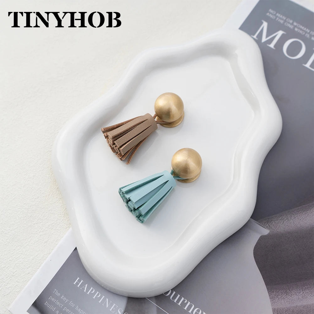 Cute Leather Tassel Knob for Kids Room Pink Cabinet Knobs Wardrobe Dresser Drawer Knobs Kitchen Cupboard  Single Hole