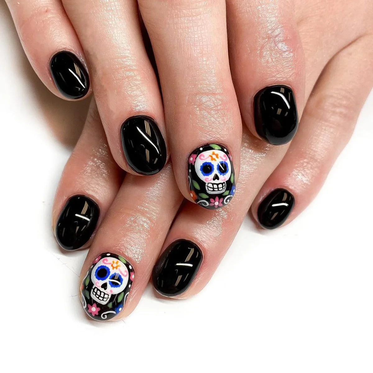 24pcs Long Square Press On Nails, Nude Black Pink French Tips with Ghost Bat Spider Web Blood Drip Print, Sweet Gothic Halloween
