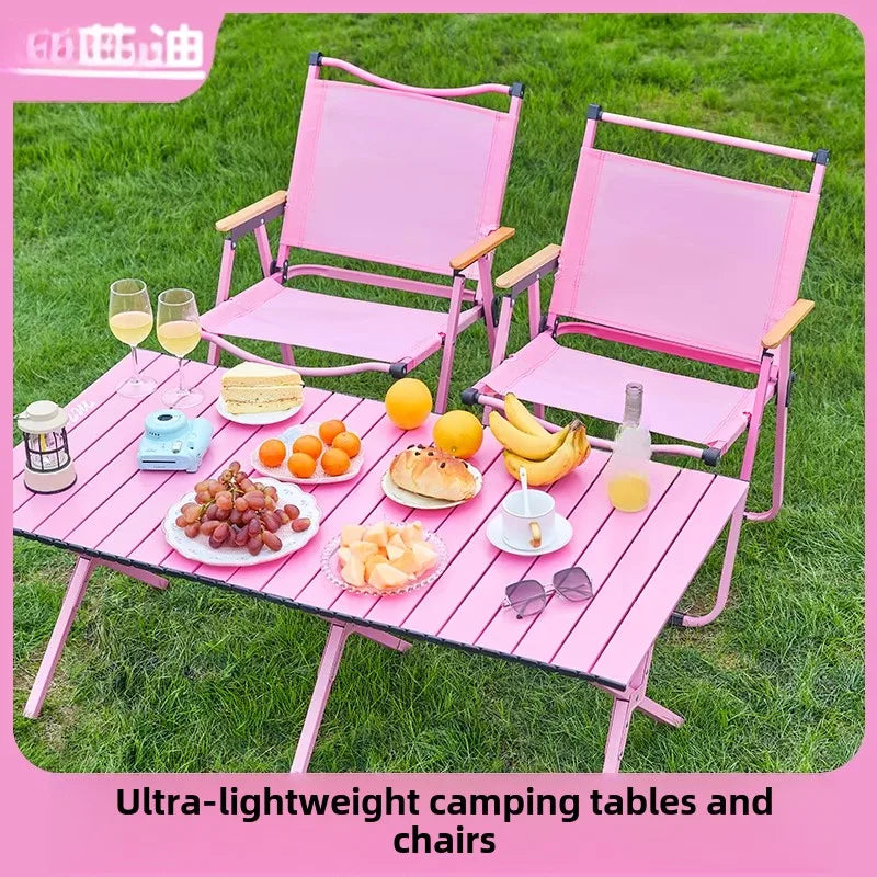 Outdoor camping pink tables and chairs Kermit folding ultra-light supplies equipment leisure