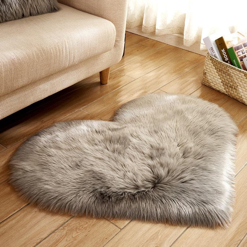 Heart Shaped Fluffy Rug Faux Wool Shag Carpet
