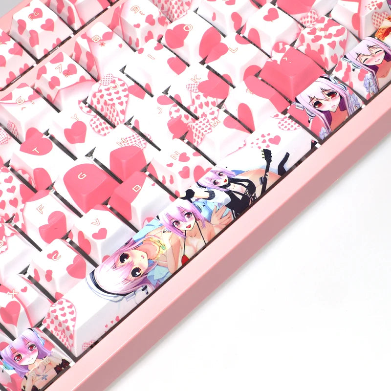 108 Keys PBT 5 Sides Dye Subbed Keycaps Anime Gaming Key Caps Pink Cherry