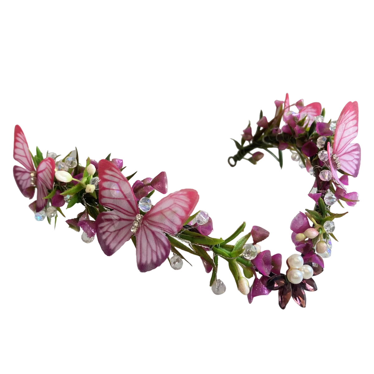 Purple Butterfly Flower Crown Bridal Halo Headband ELF Tiara with Adjustable Ribbon or Women Wreath Crown Wedding Floral Garland