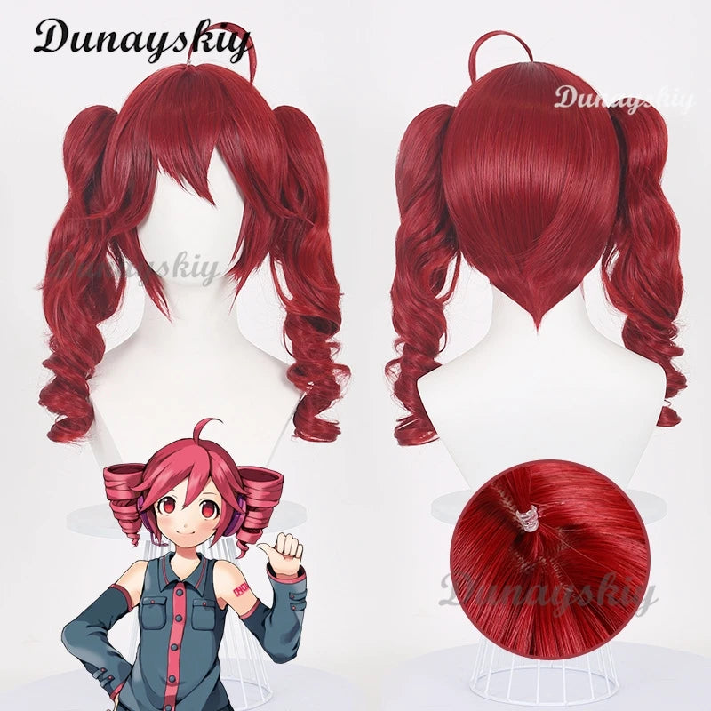 Anime Kasane Teto Wig Cosplay Wig Cute Red Ponytail High Heat Resistant Hair Teto Wig Free Wig Cap Women Long Curly Hair