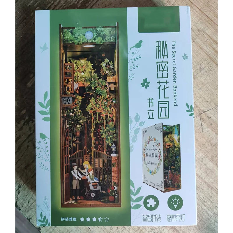 DIY Wooden Book Nook Shelf Insert Kits Miniature Cherry Blossom Bookends Japanese Doll Houses Toys Bookshelf Gifts Home Decor