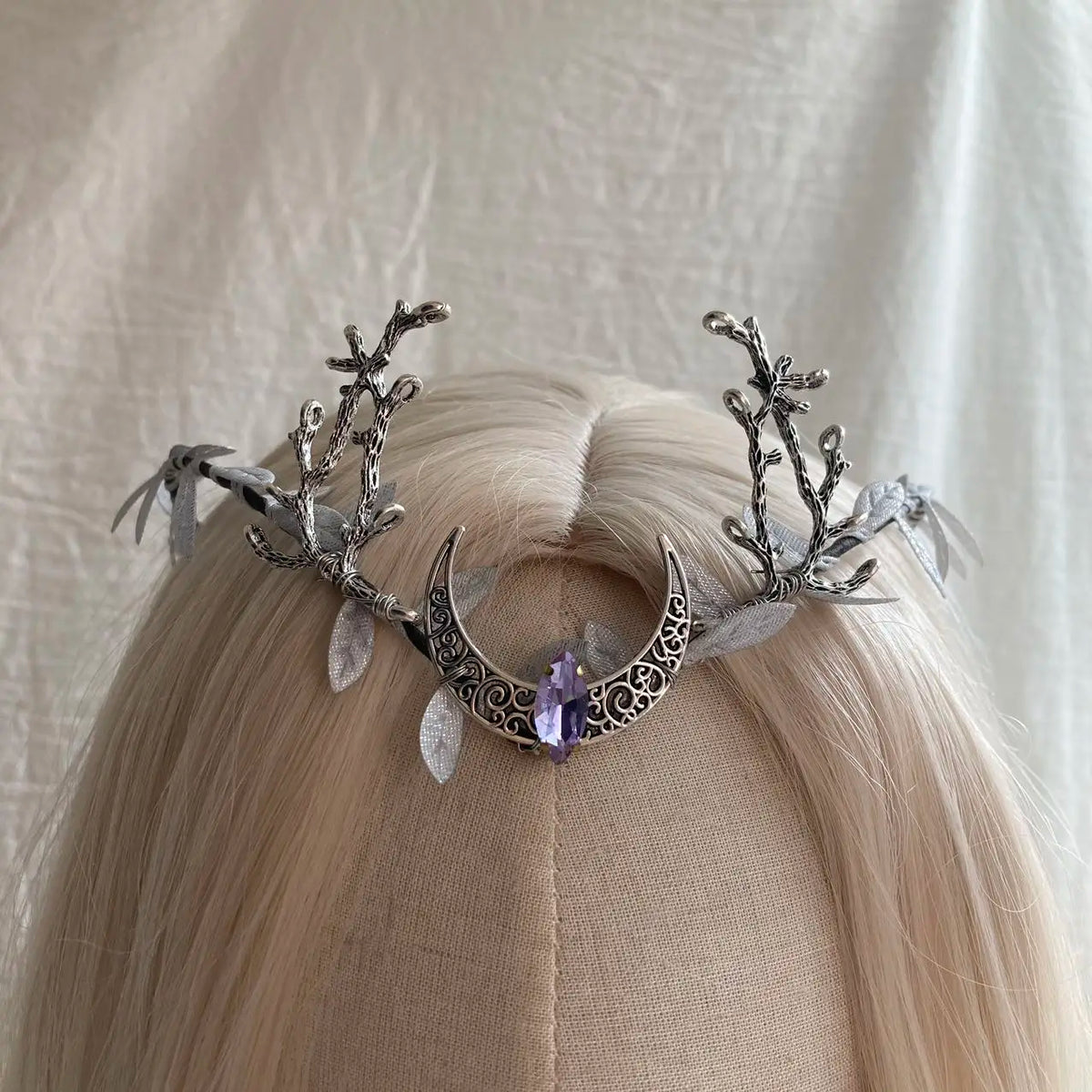 Moon Woodland Tiara Branches Deer Elven Headpiece Festival Boho Tiara Wedding Bride Fairy Costume Circlet Renaissance