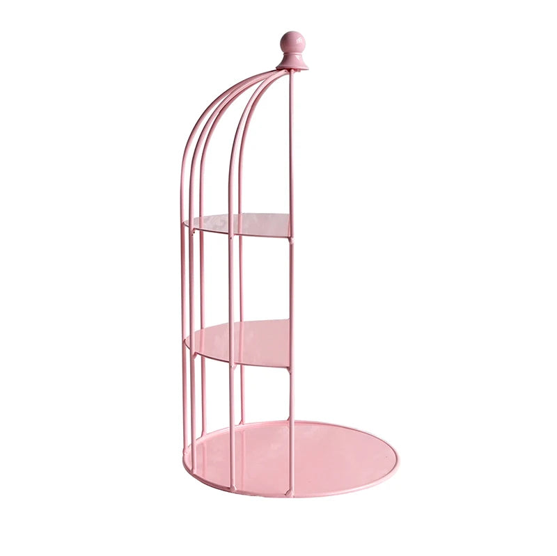 Bird Cage Shape Wrought Iron Snack Cake Rack, Pink Wedding Dessert Table Props Cake Display Stand