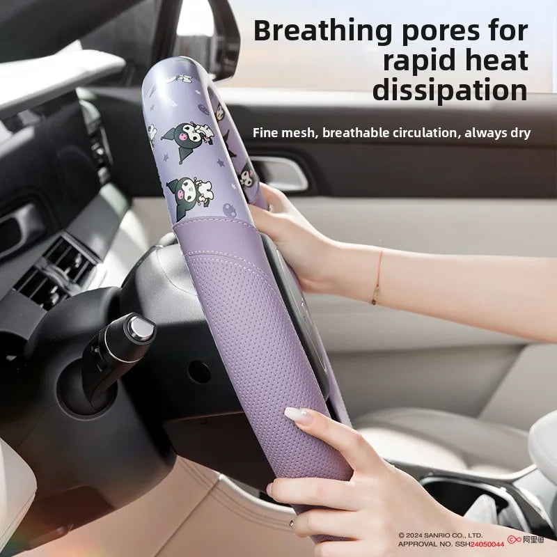 Sanrio Car Steering Wheel Cover Universal Steering Wheel Protective Cover Anti Slip Sweat Absorbing PU Leather Wear Resistant