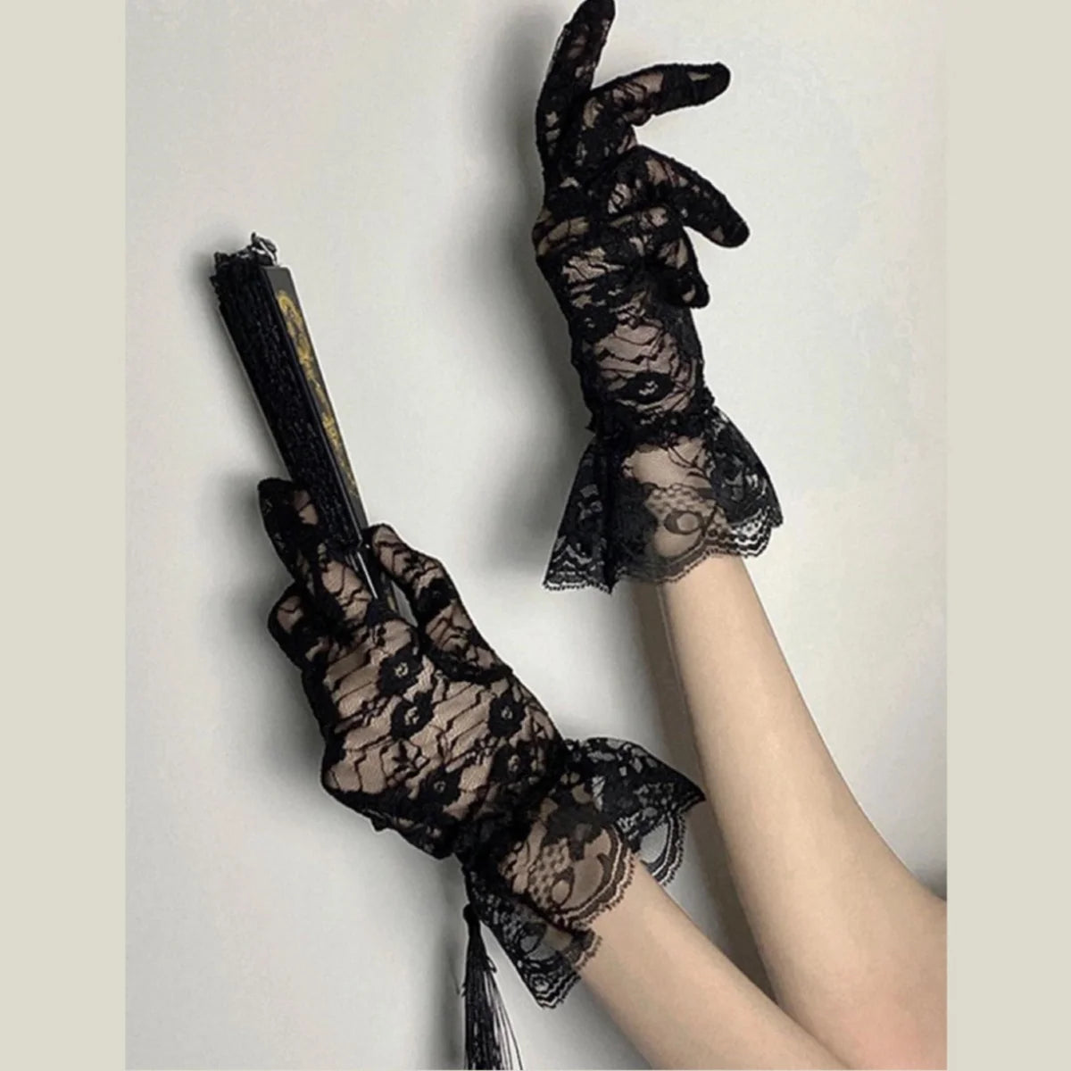 Thin Sheer Floral Lace Gloves Full Finger