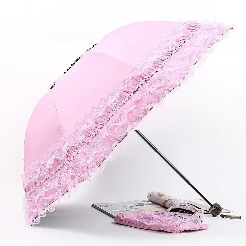 Vintage Lace Parasol Foldable Umbrella Rain Anti-UV Protection Sunblock