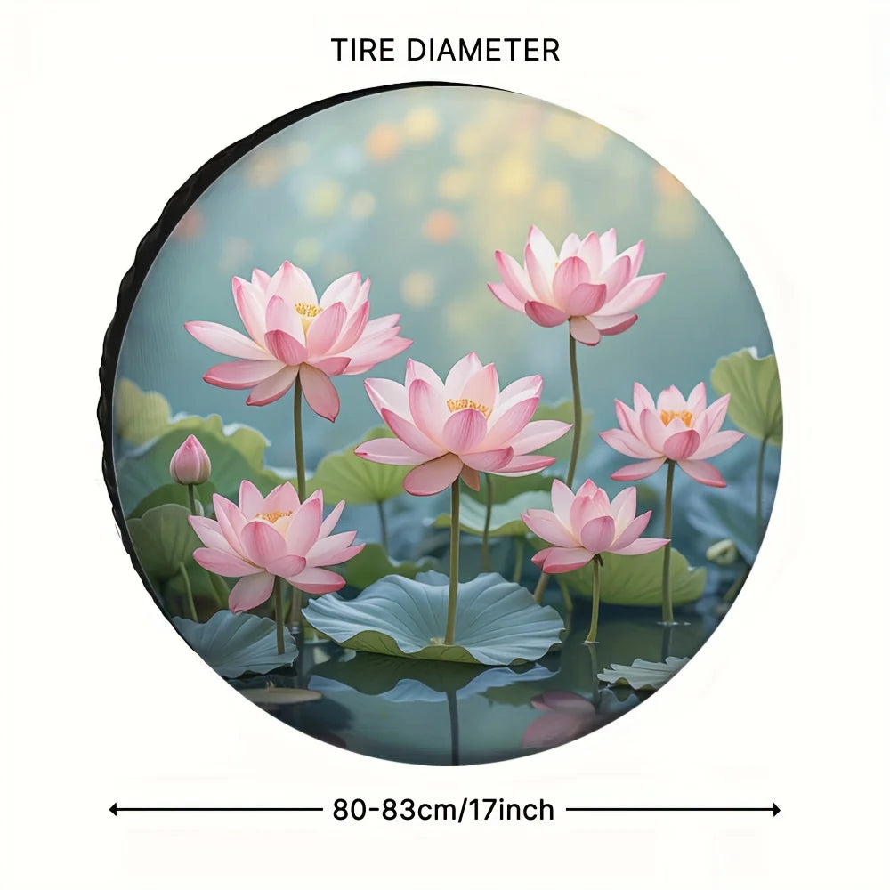 Pink Lotus Flowers Tire Cover Polyester Waterproof Spare Wheel Protector for SUV