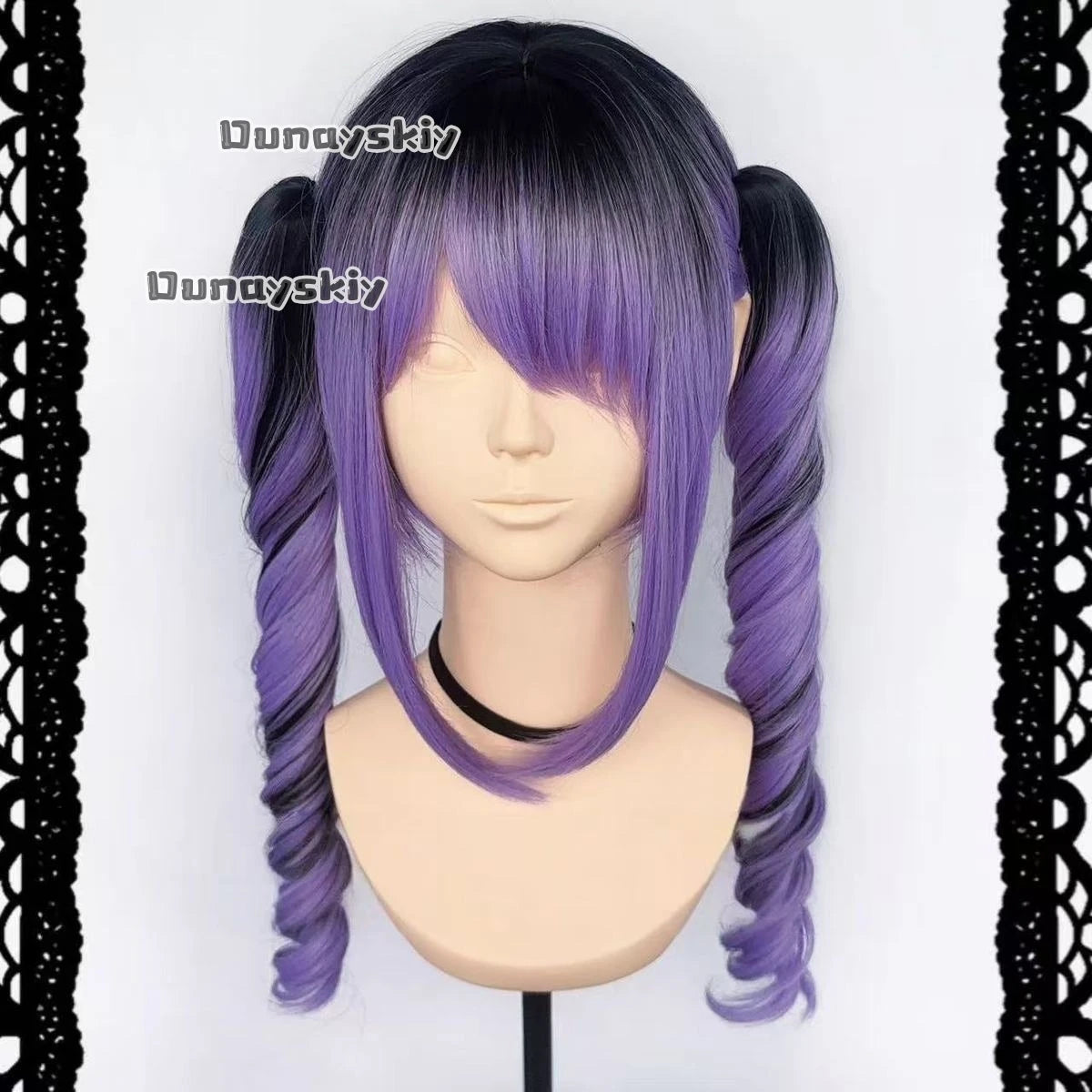 Cosplay Jirai Kei Pink To Black Gradient Synthetic Wig Double Ponytail
