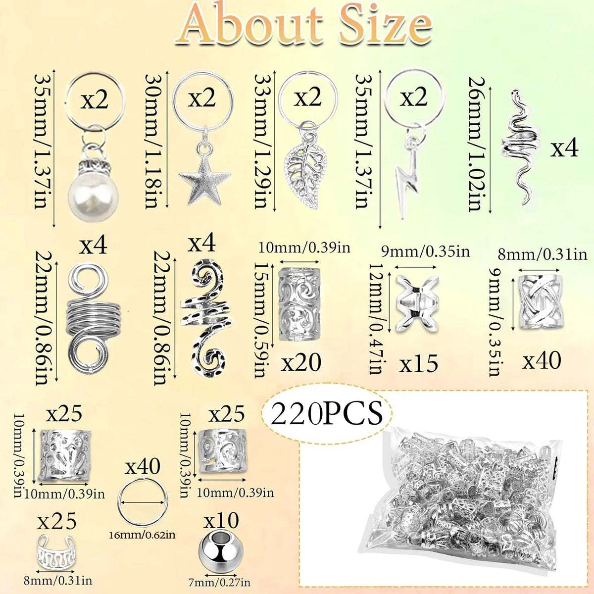 220pcs Hair Accessories, Women's Hair Jewelry, Metal Hair Ring Cuff For Dreadlocks Accessories, Hair Braid Beads Decoration Boho