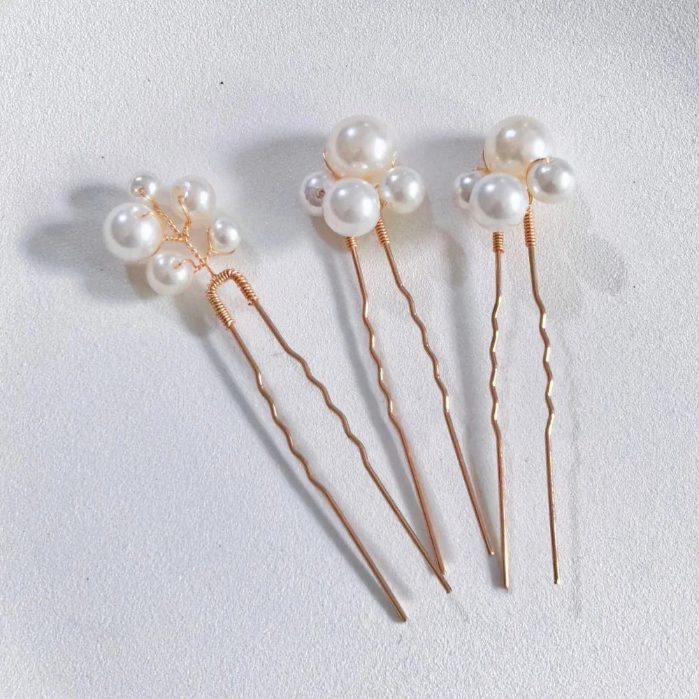 Pearl Crystal Hair Pins Comb Set Bridal Wedding Hair Accessories Handmade U-shaped Hairpins air Comb for Bridesmaids,Prom