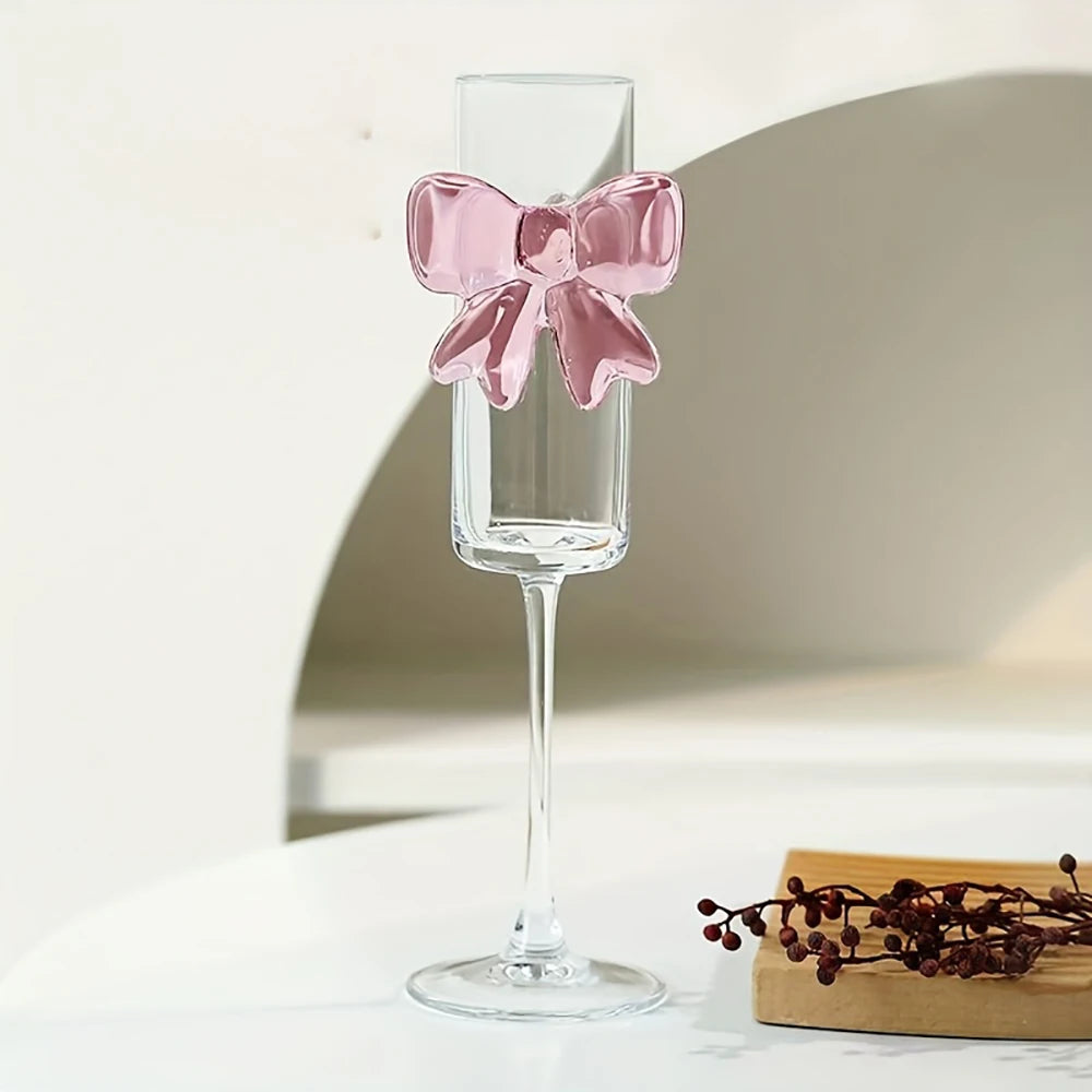 1-pack creative pink bow champagne tall wine glass sparkling wine glass suitable for family dining table outdoor party festival
