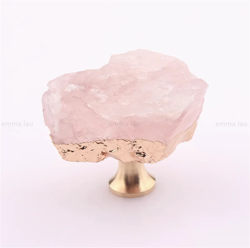 Natural Crystal Furniture Handle Single Hole Drawer Knob Green Pink Brass Handles For Kitchen Cabinet Door Cupboard Pulls Diy