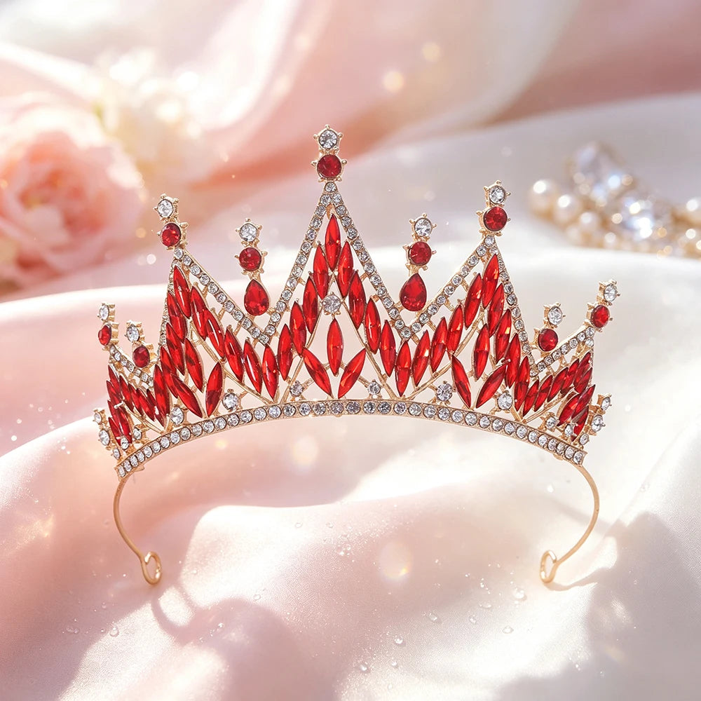 1pc Gold Tone Bridal Tiara Rhinestone Queen Crown Wedding Pageant Prom Birthday Party Headpiece Bride Hair Accessories for Women