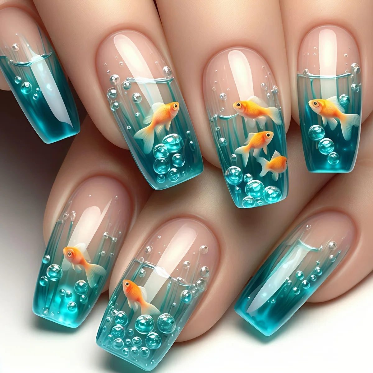 Medium Long Square Koi Fish Acrylic Nails