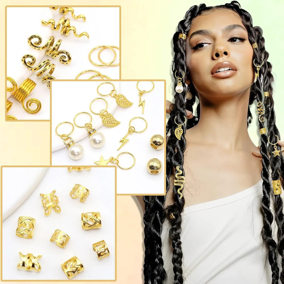 220pcs Hair Accessories, Women's Hair Jewelry, Metal Hair Ring Cuff For Dreadlocks Accessories, Hair Braid Beads Decoration Boho
